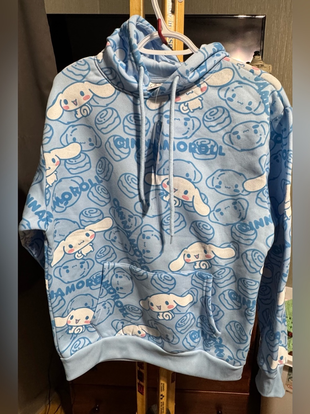 NWT Sanrio Cinnamoroll Light Blue All Over Print Fleece Pullover Hoodie M